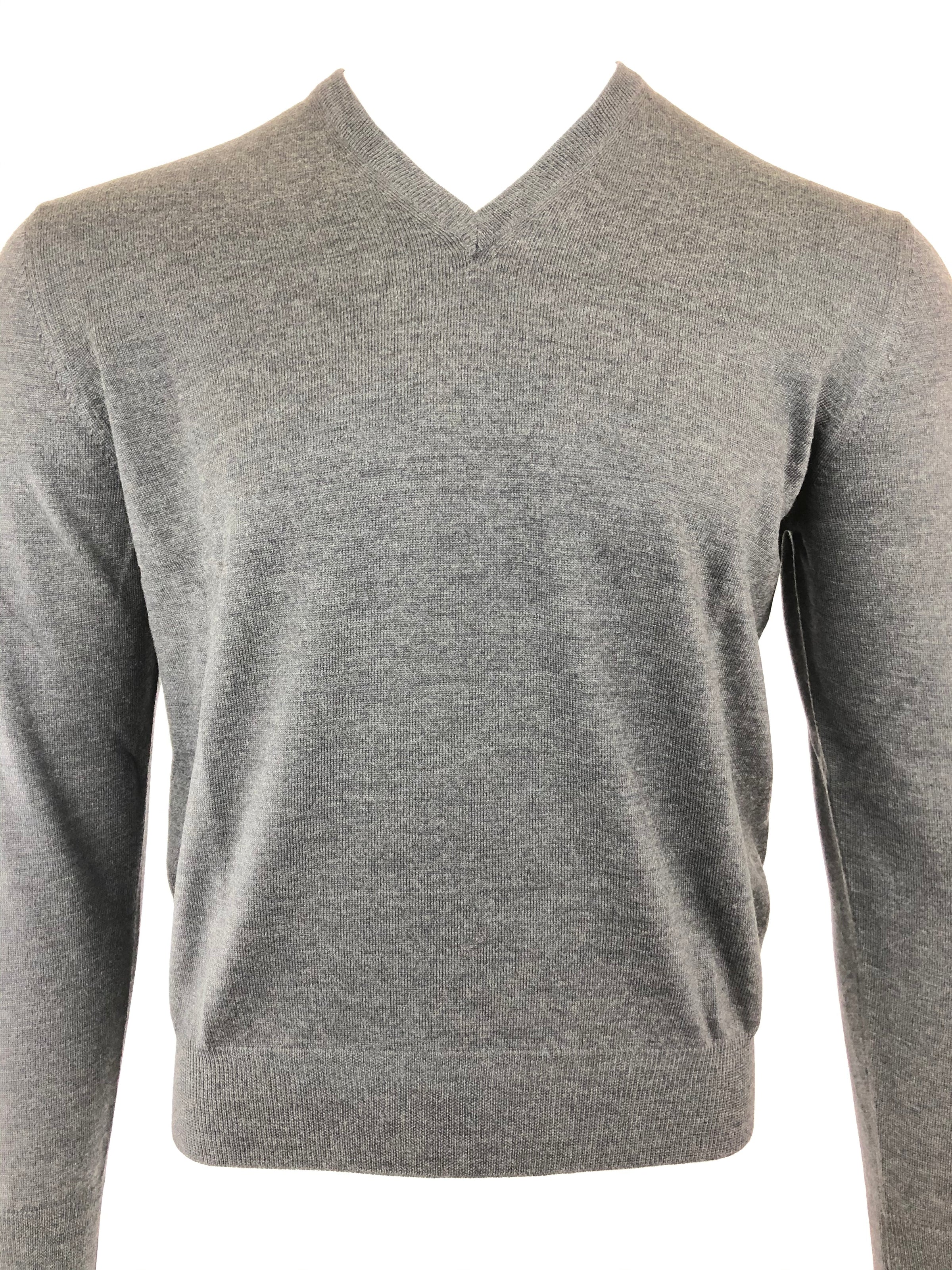 BUTTON DOWN V-NECK MERINO WOOL MEN’S SWEATER - ANTHRACITE GRAY