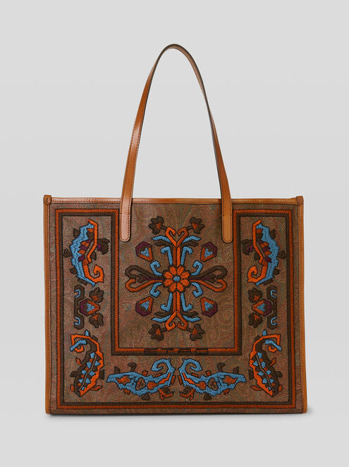 Etro Vintage 70's Style Paisley Leather Tote Bag