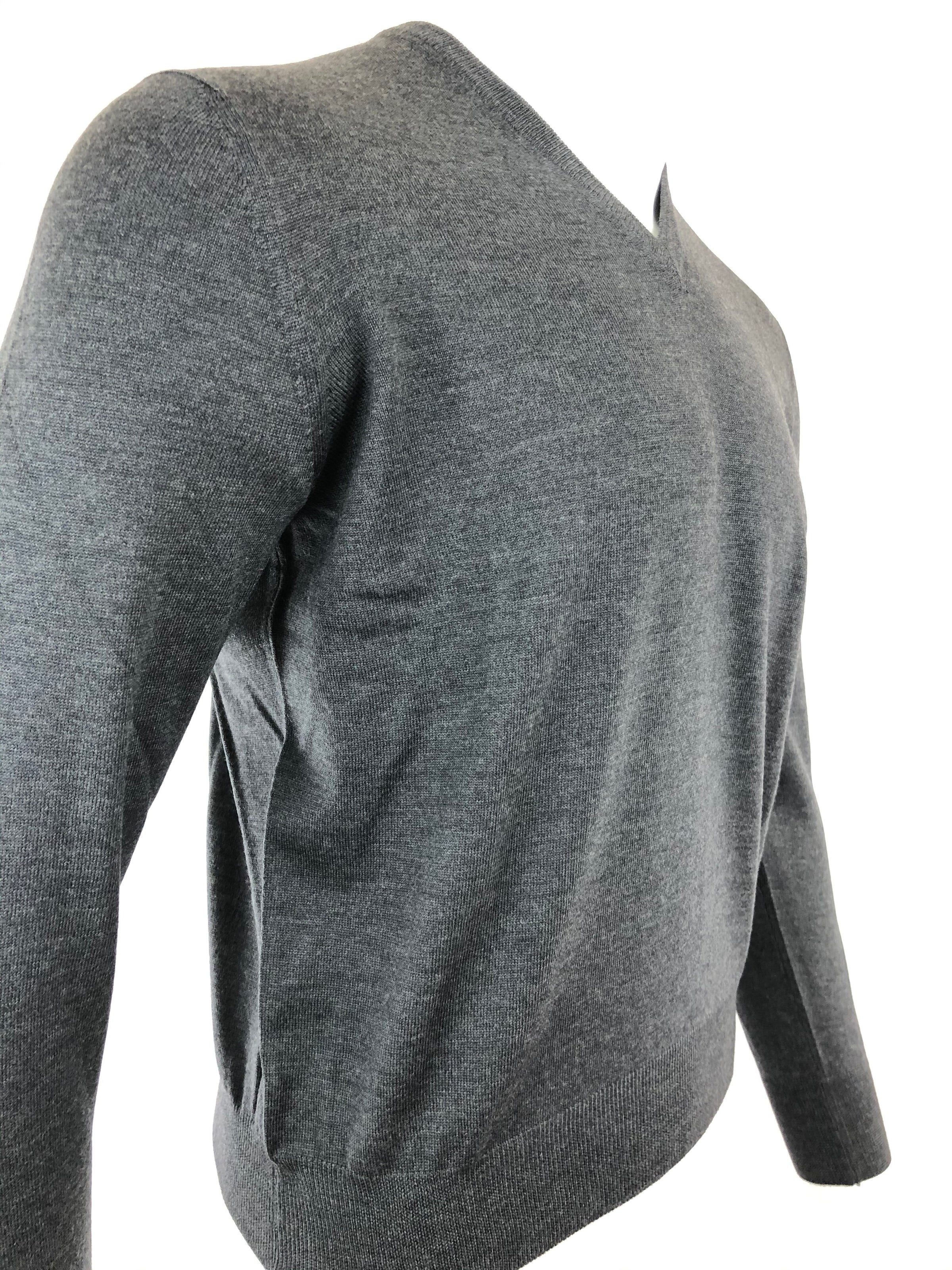 BUTTON DOWN V-NECK MERINO WOOL MEN’S SWEATER - ANTHRACITE GRAY