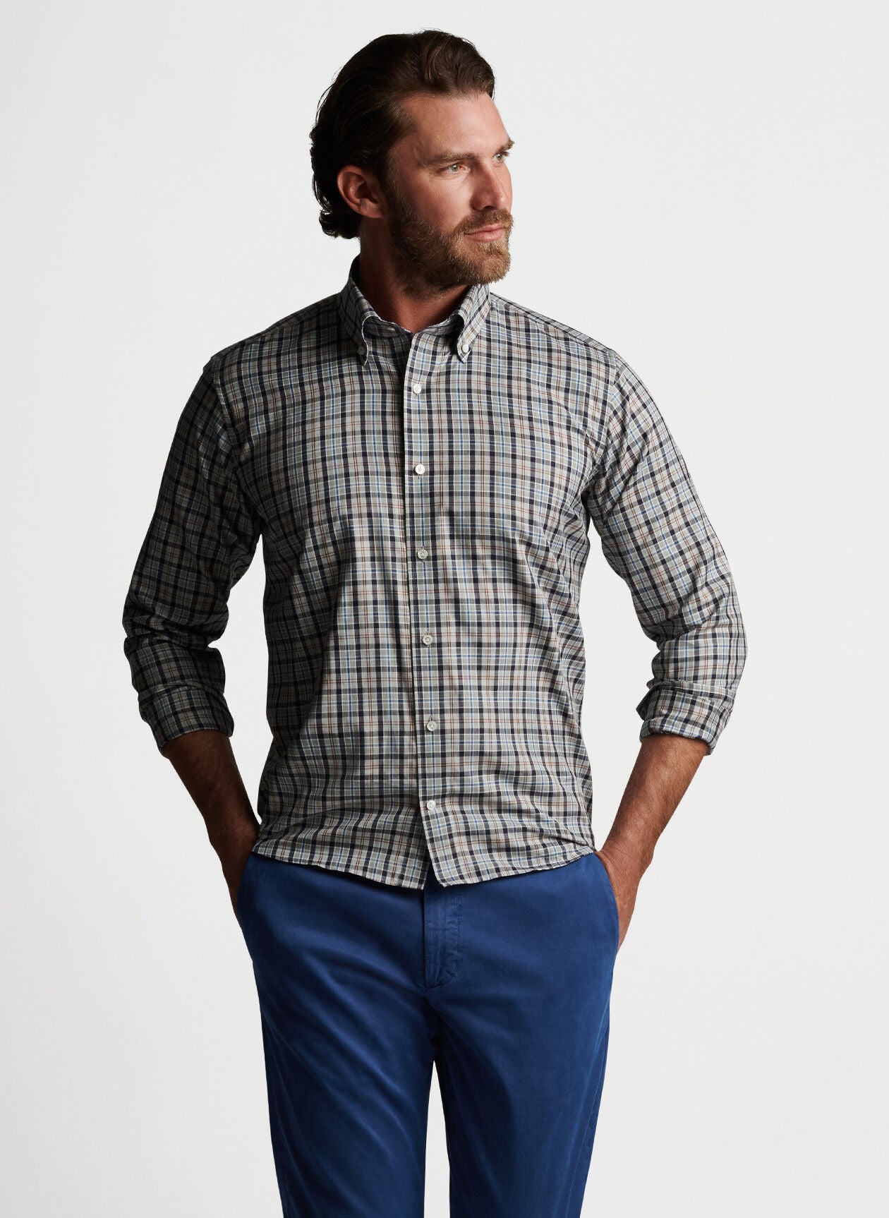 PETER MILLAR PLAID SPORT SHIRT - GREY