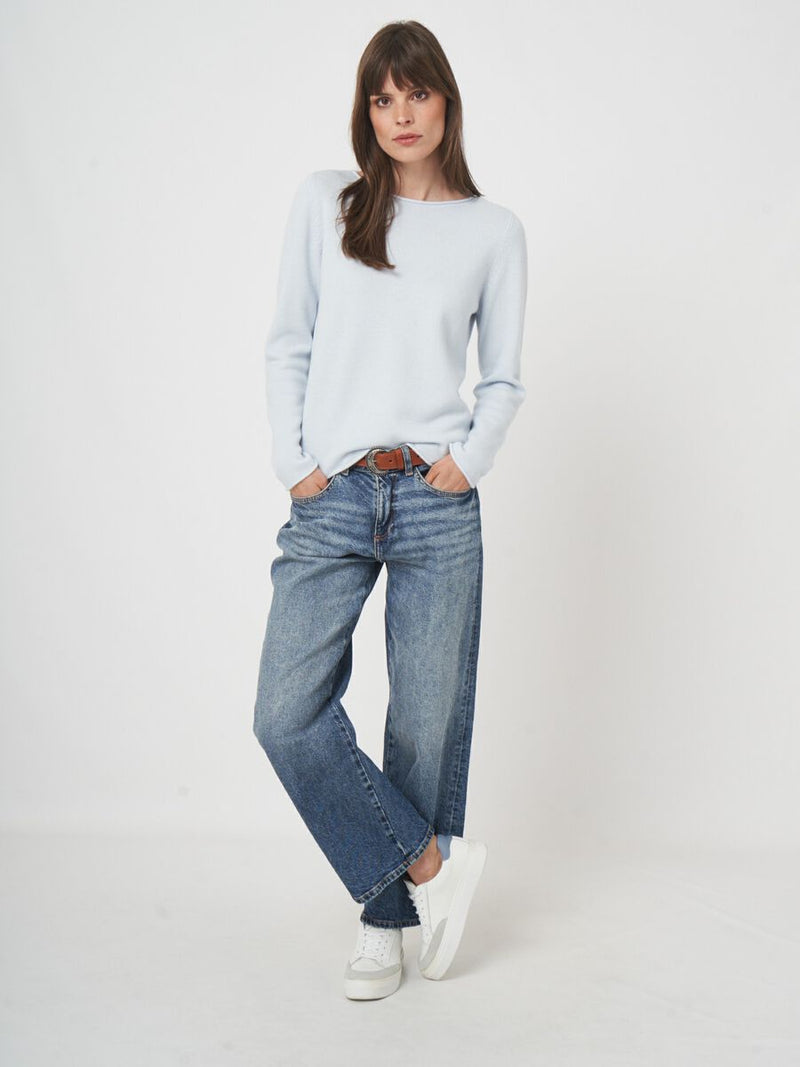 REPEAT CASHMERE ROLL NECK SWEATER - WAVE