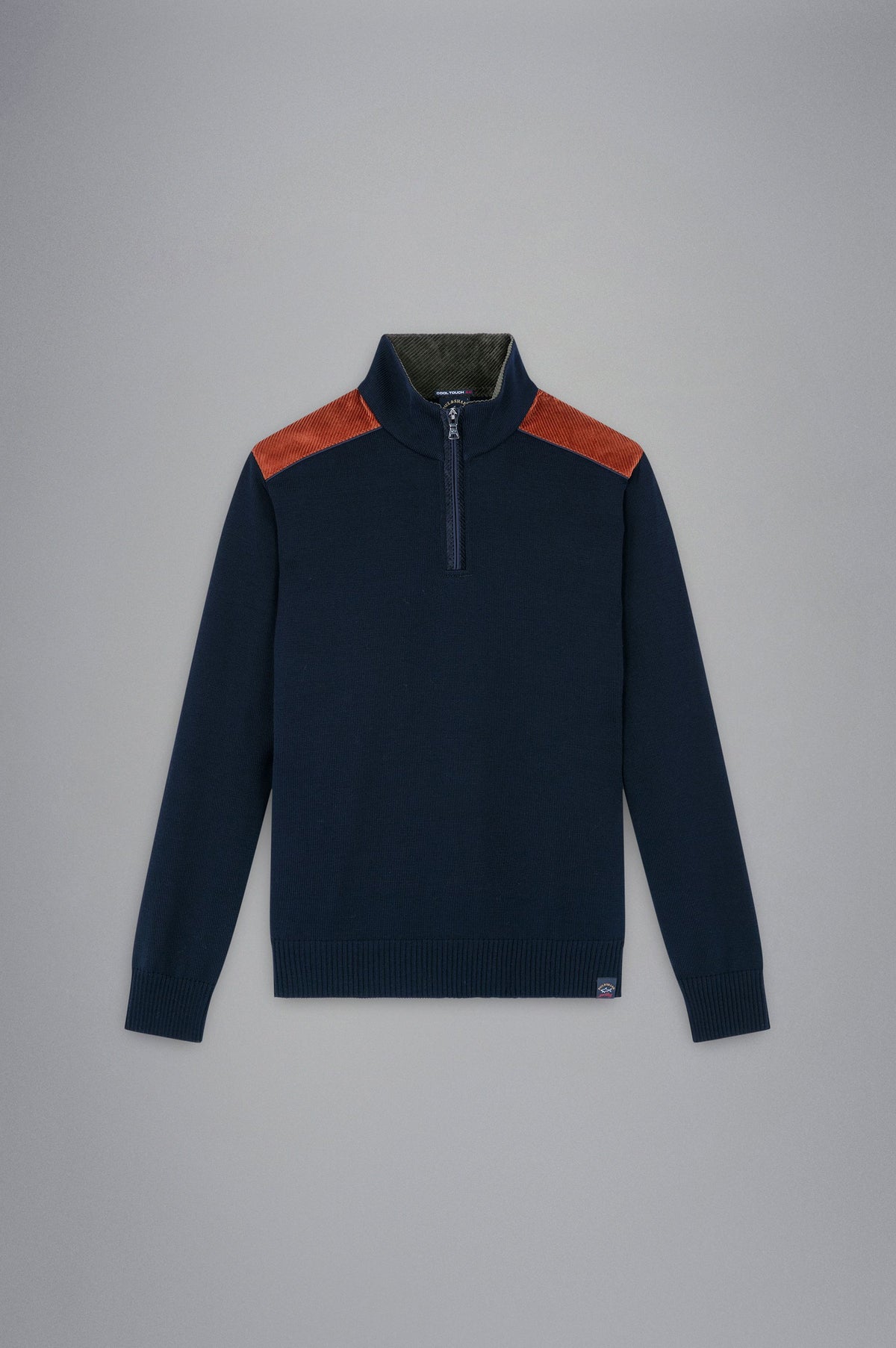 PAUL & SHARK MEN'S 1/4 ZIP SWEATER WITH CORDUROY - NAVY