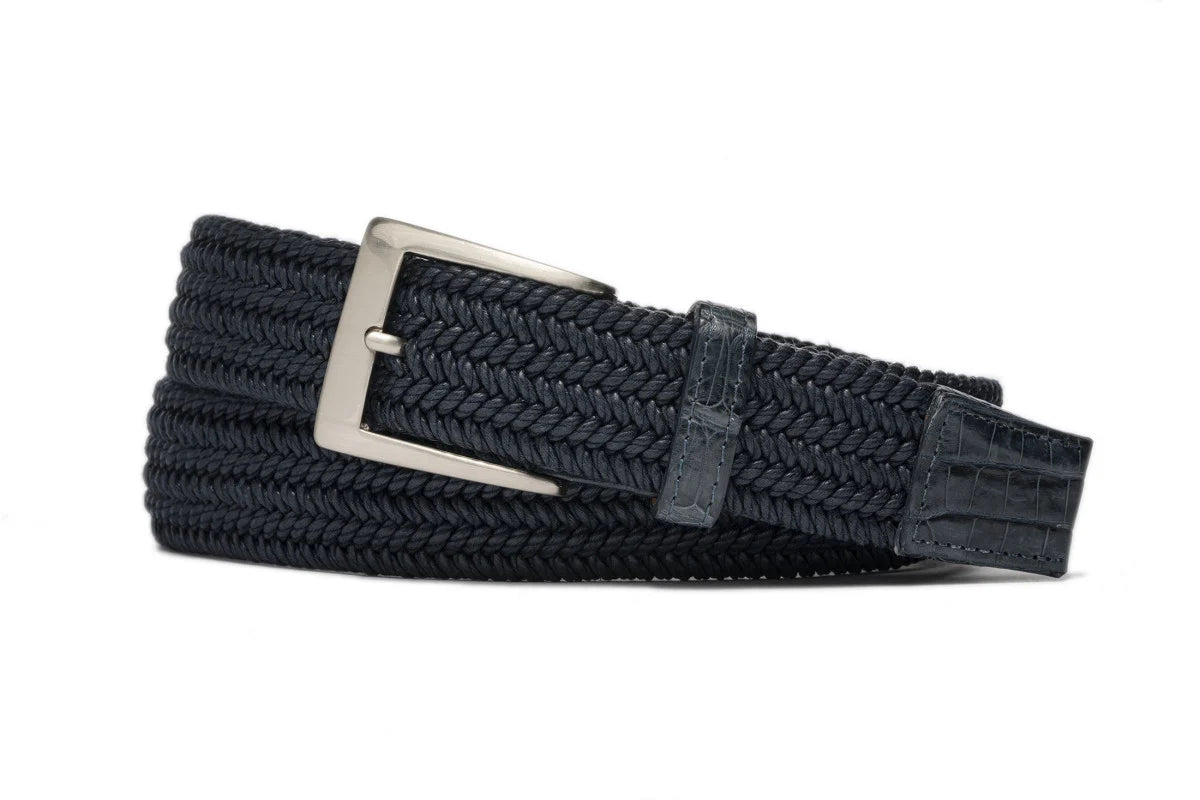 W.KLEINGBERG LEATHER STRETCH BELT - NAVY
