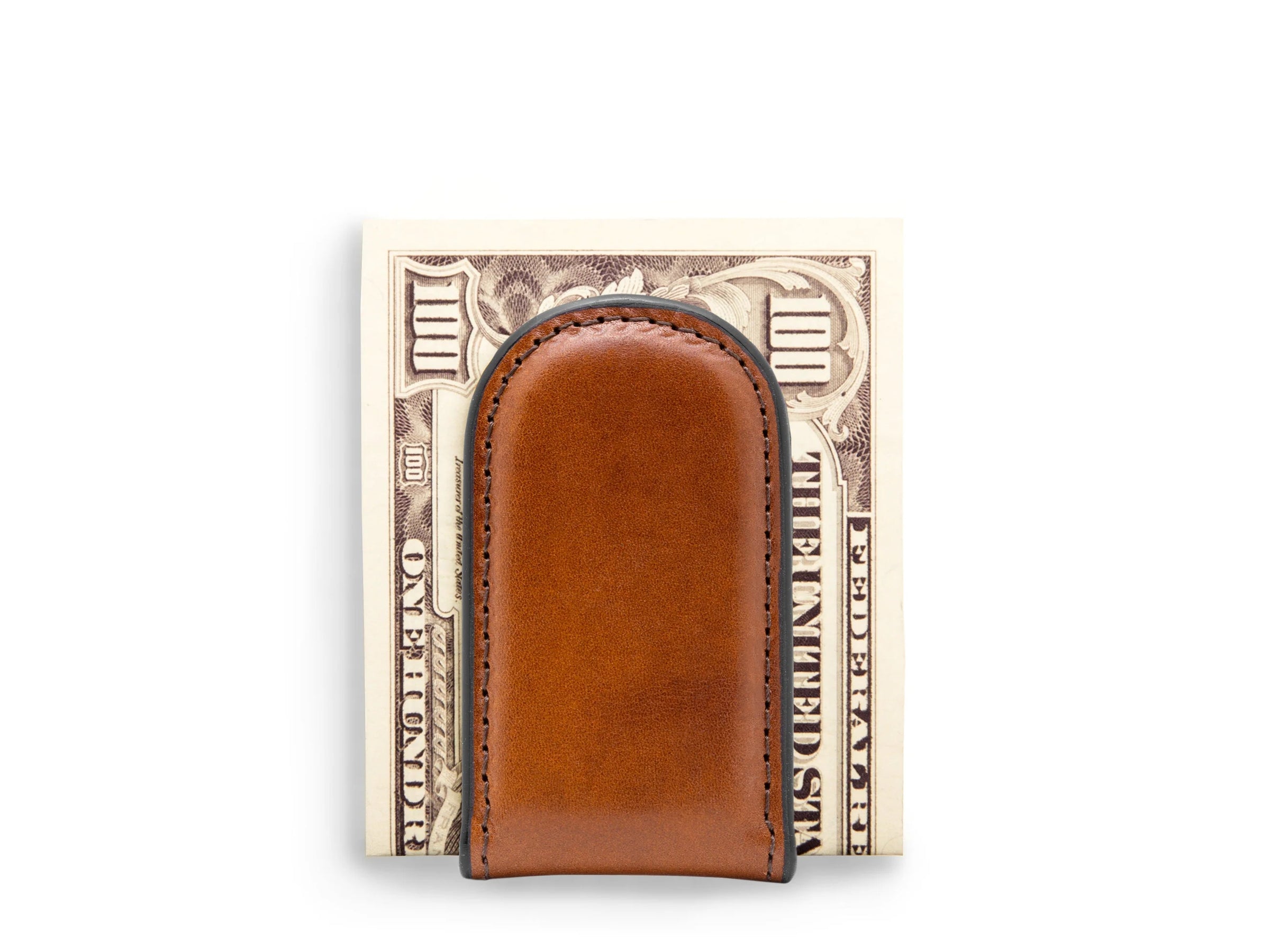 BOSCA 1911 OLD LEATHER MAGNETIC MONEY CLIP - COGNAC