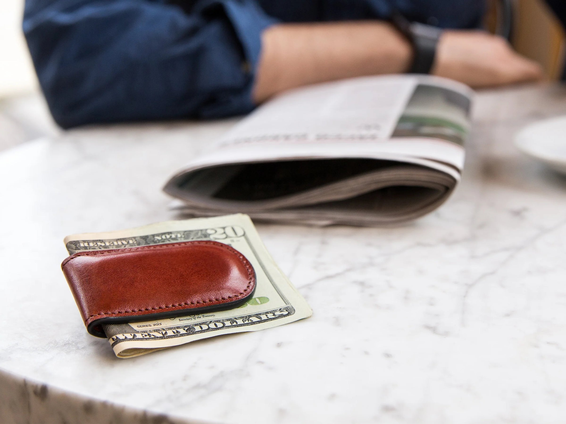 BOSCA 1911 OLD LEATHER MAGNETIC MONEY CLIP - COGNAC