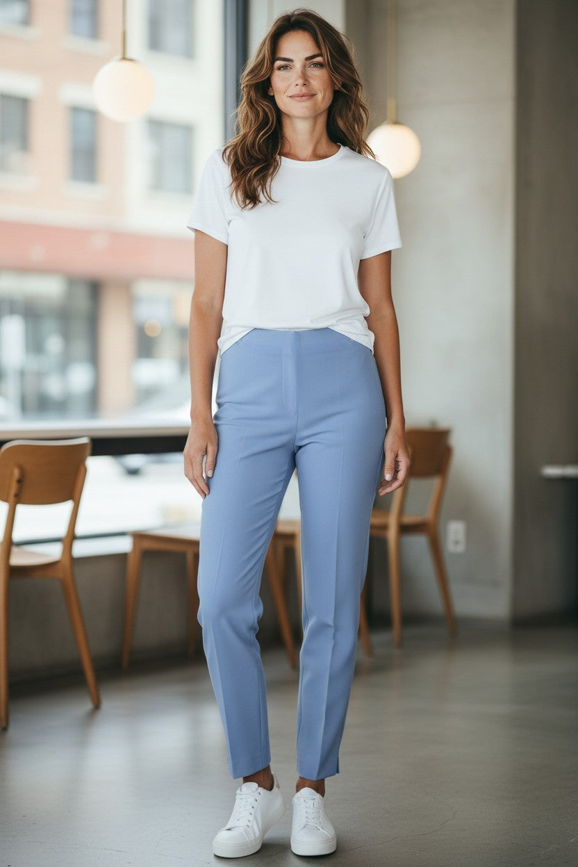 ESTELLE AND FINN FRONT ZIP ANKLE PANT - CORNFLOWER BLUE