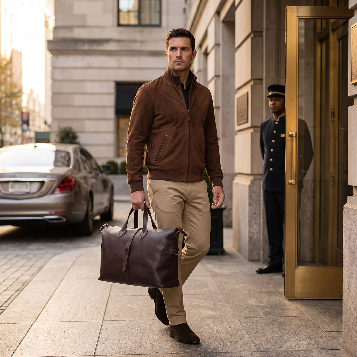 ASTON LEATHER -  OLSEN CARRY-ON BAG - BROWN LEATHER