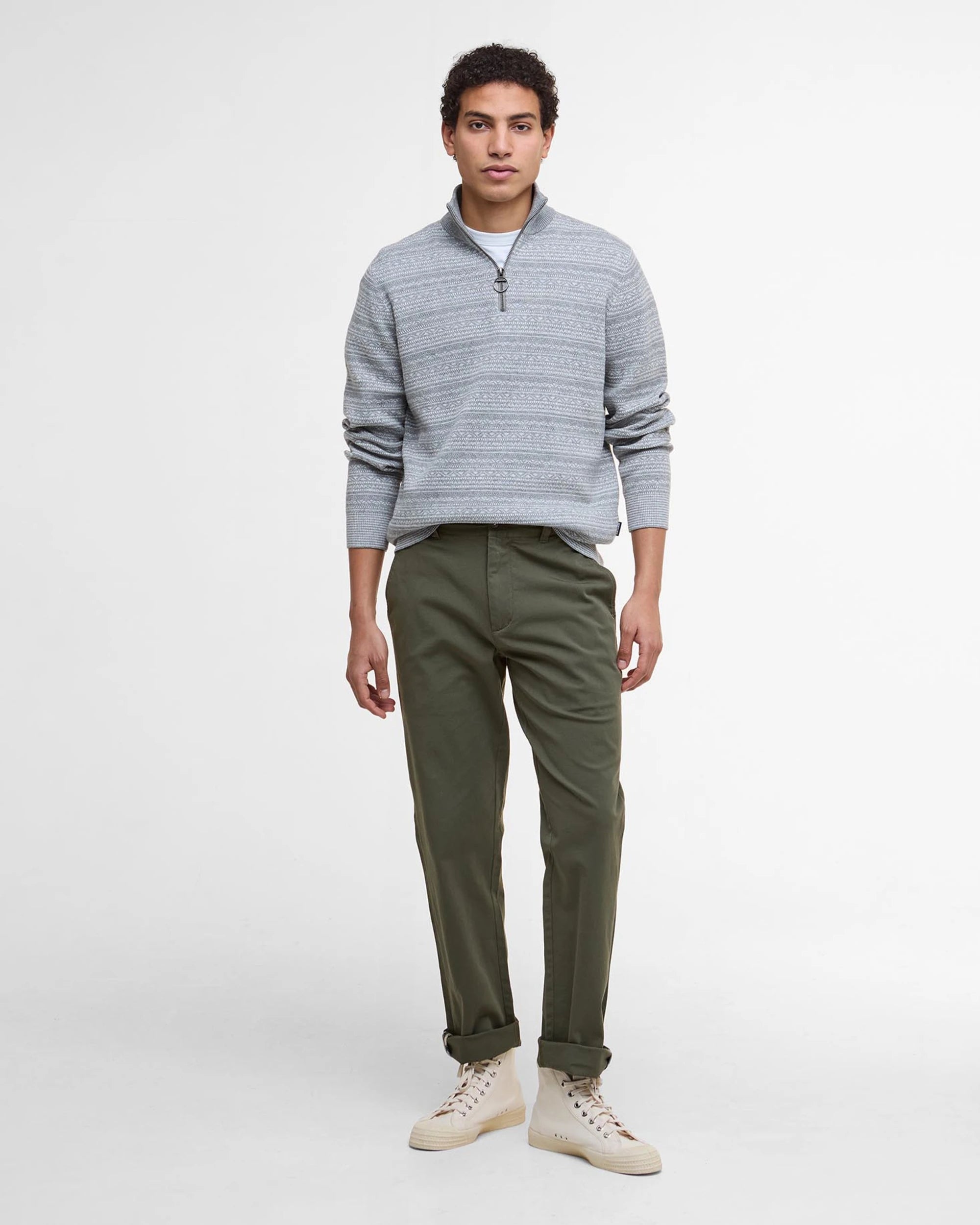 BARBOUR DARTFIELD HALF-ZIP SWEATER - LIGHT GREY