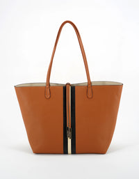 REMI/REID DEPARTURE STRIPE REVERSIBLE TOTE BAG - CAMEL/CREAM