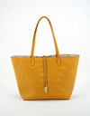 REMI/REID DEPARTURE PERFORATED SQUARE REVERSIBLE TOTE BAG - MUSTARD/CREAM