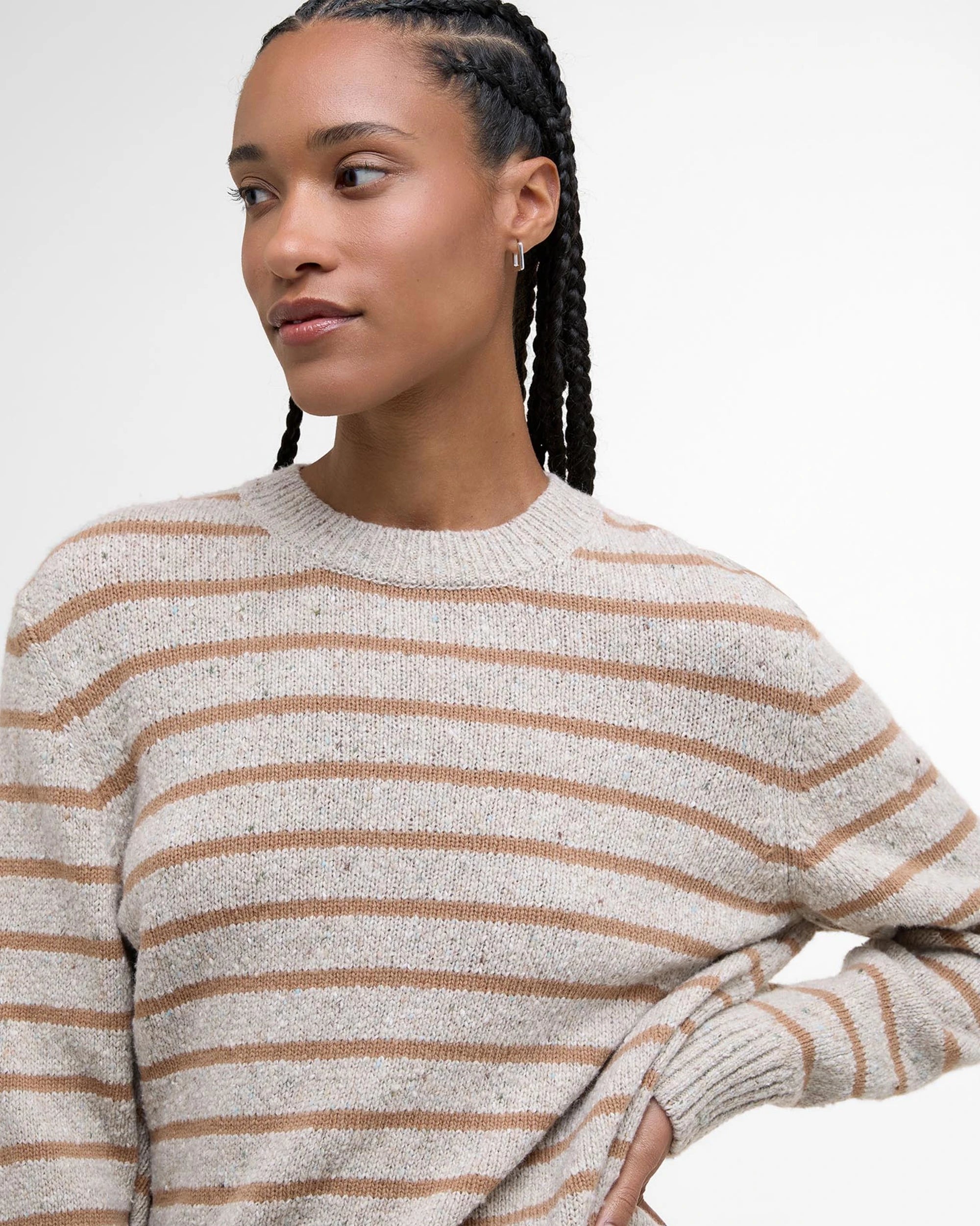 BARBOUR CLAYDON KNITTED WOMEN'S SWEATER - OATMEAL STRIPE