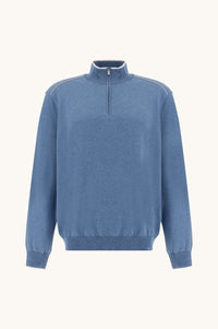 PAUL & SHARK MEN'S COTTON/SILK HALF ZIP SWEATER - COLONIAL BLUE