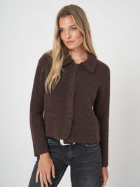 REPEAT WOOL CARDIGAN - DARK BROWN