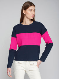 VILAGALLO COLOR BLOCK PULLOVER SWEATER - NAVY & PINK