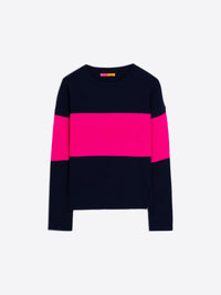 VILAGALLO COLOR BLOCK PULLOVER SWEATER - NAVY & PINK