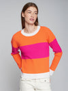 VILAGALLO COLOR BLOCK PULLOVER SWEATER - ORANGE & PINK