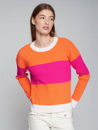 VILAGALLO COLOR BLOCK PULLOVER SWEATER - ORANGE & PINK