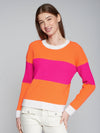 VILAGALLO COLOR BLOCK PULLOVER SWEATER - ORANGE & PINK