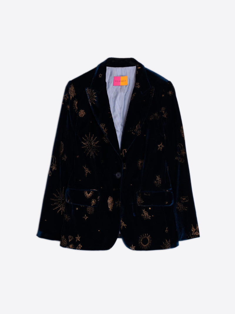 VILAGALLO ZODIAC VELVET JACKET - HEATHER NAVY