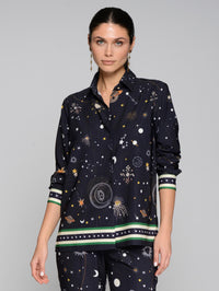 VILAGALLO COSMIC PRINT STRETCH SHIRT - NAVY