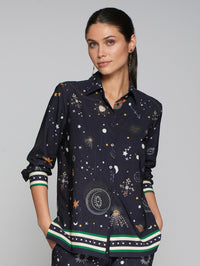 VILAGALLO COSMIC PRINT STRETCH SHIRT - NAVY