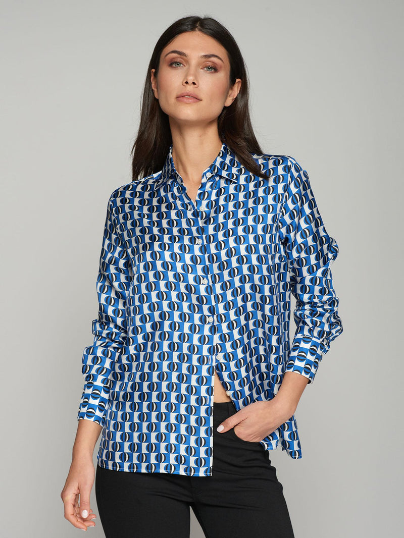 VILAGALLO MARIELA GEOMETRIC SILK SHIRT - BLUE