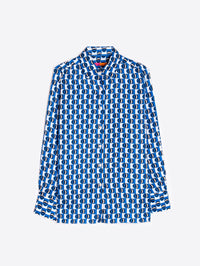 VILAGALLO MARIELA GEOMETRIC SILK SHIRT - BLUE