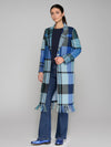 VILAGALLO KATHERIN BLANKET CHECK COAT - BLUE