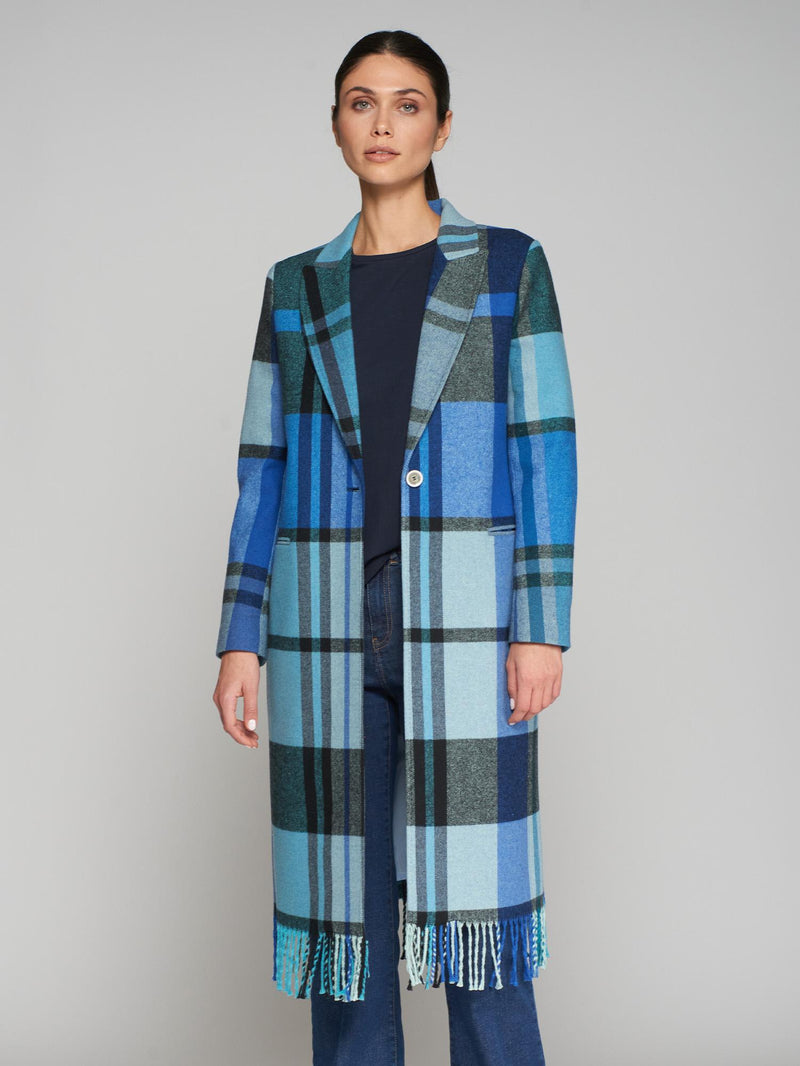 VILAGALLO KATHERIN BLANKET CHECK COAT - BLUE