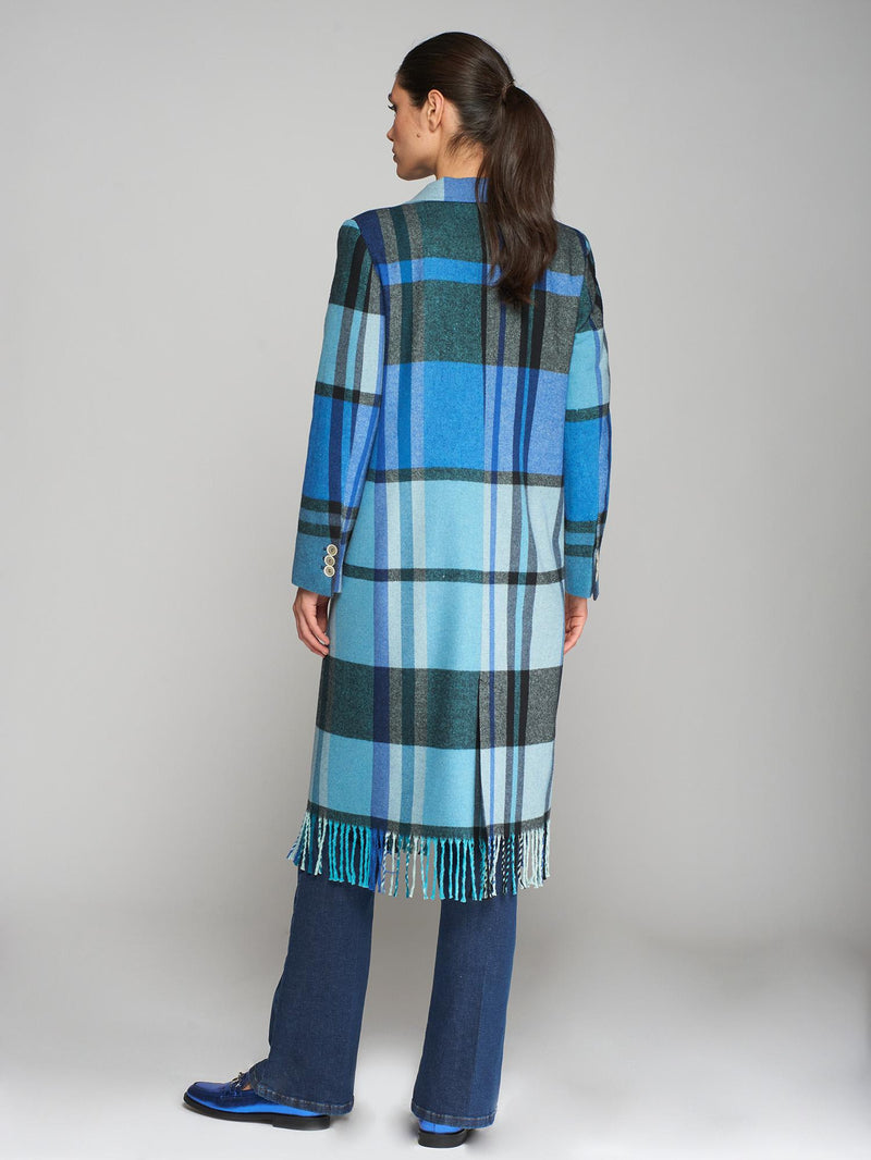 VILAGALLO KATHERIN BLANKET CHECK COAT - BLUE