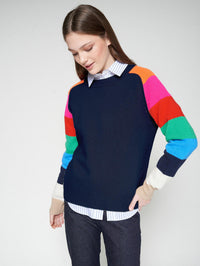 VILAGALLO NAVY MULTICOLOR STRIPED SLEEVE JERSEY KNIT
