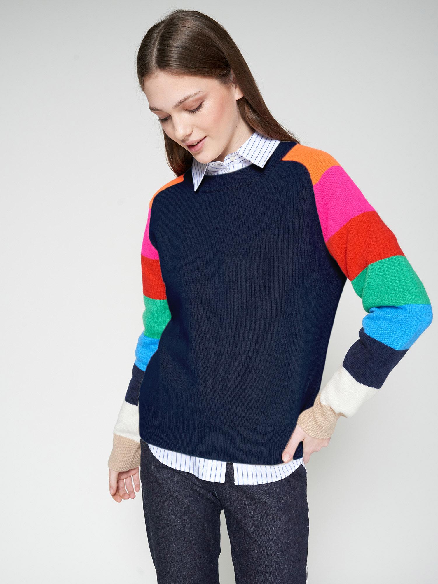 VILAGALLO NAVY MULTICOLOR STRIPED SLEEVE JERSEY KNIT
