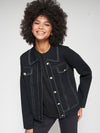 VILAGALLO BLACK ECRU DENIM STITCHING CARDIGAN KNIT