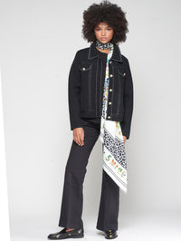 VILAGALLO BLACK ECRU DENIM STITCHING CARDIGAN KNIT