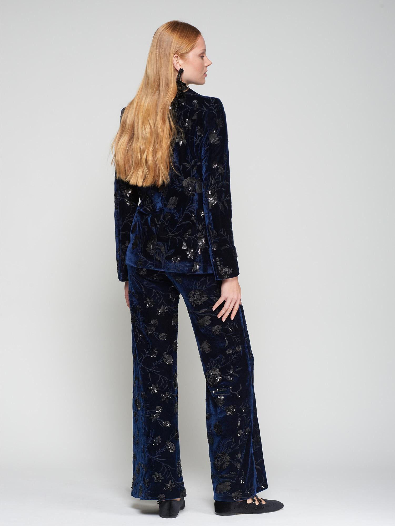 VILAGALLO VENUS VELVET FLOWER SEQUIN PANTS