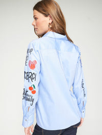 VILAGALLO ISA GRAFFITI OXFORD BLUE SHIRT