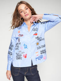 VILAGALLO ISA GRAFFITI OXFORD BLUE SHIRT