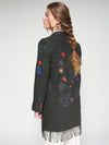 VILAGALLO AMALIA GRAFFITI GREEN LEADEN FRINGE COAT
