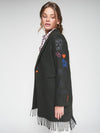 VILAGALLO AMALIA GRAFFITI GREEN LEADEN FRINGE COAT