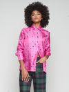 VILAGALLO MARIELA SHIRT WITH PINK SILK PRINT HORSE MOTIFS