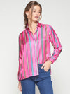 VILAGALLO PINK STRIPED SILK PRINT TEA SHIRT