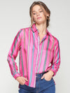 VILAGALLO PINK STRIPED SILK PRINT TEA SHIRT