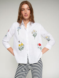 VILAGALLO SARA EMB LINO SHIRT - WHITE