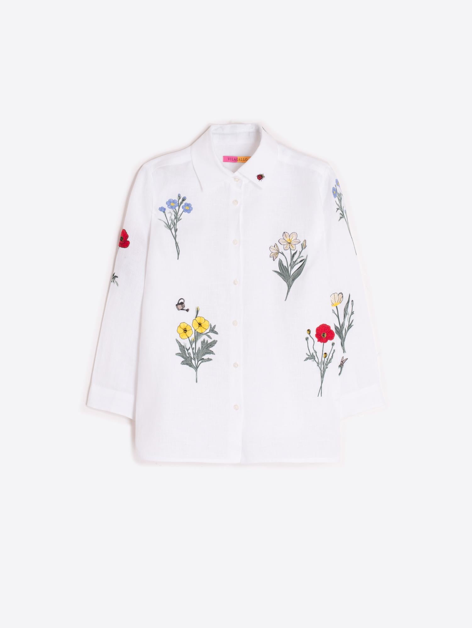 VILAGALLO SARA EMB LINO SHIRT - WHITE
