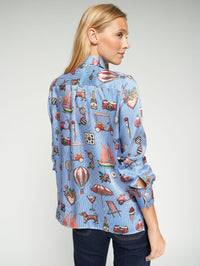 VILAGALLO ISA 1000 RAYAS VINTAGE SHIRT - BLUE