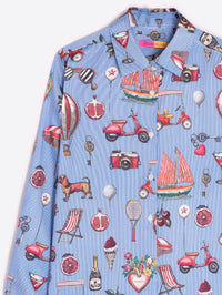 VILAGALLO ISA 1000 RAYAS VINTAGE SHIRT - BLUE