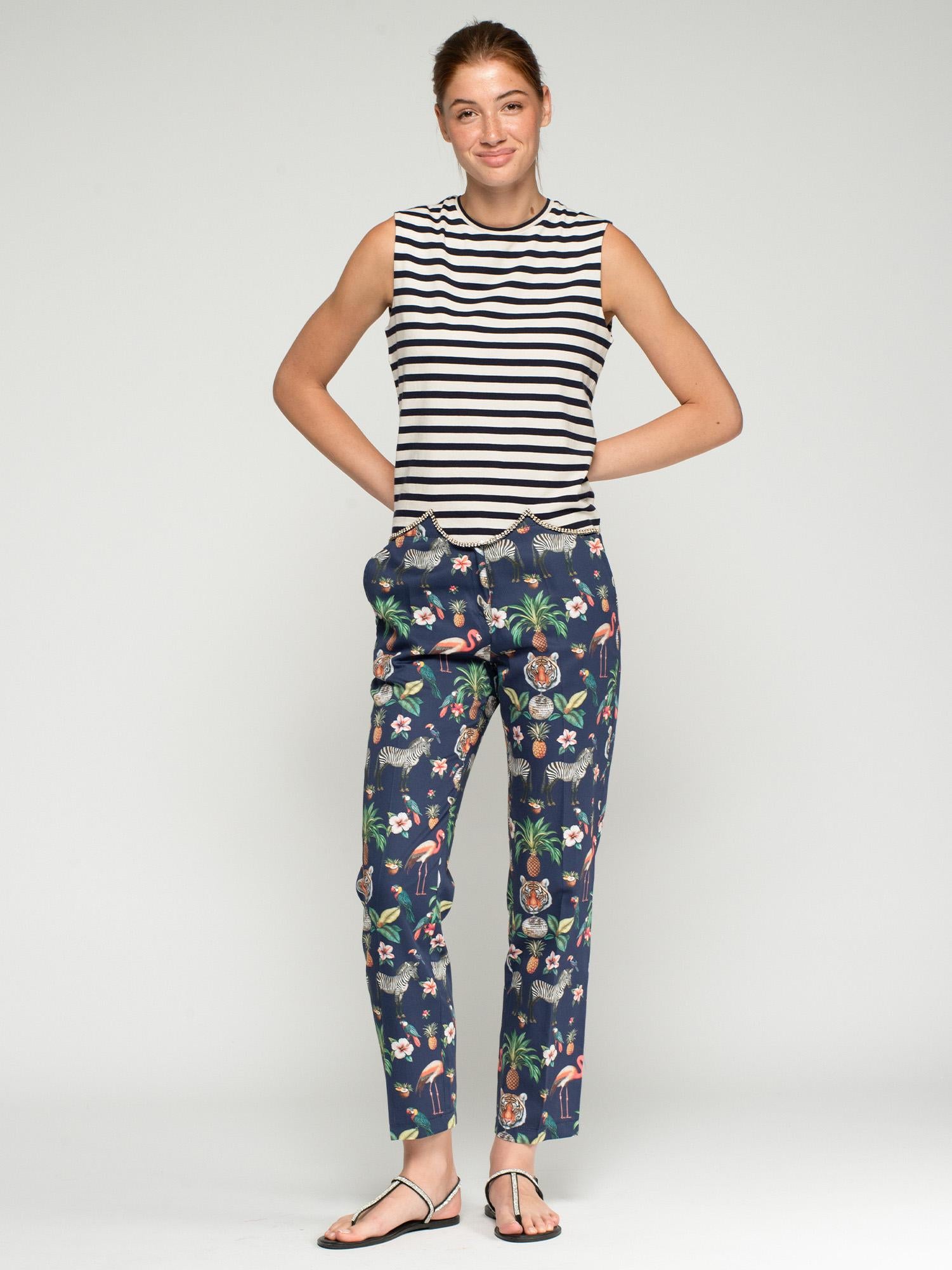 VILAGALLO JULIET JUNGLE DISCO PRINT PANT - MARINO