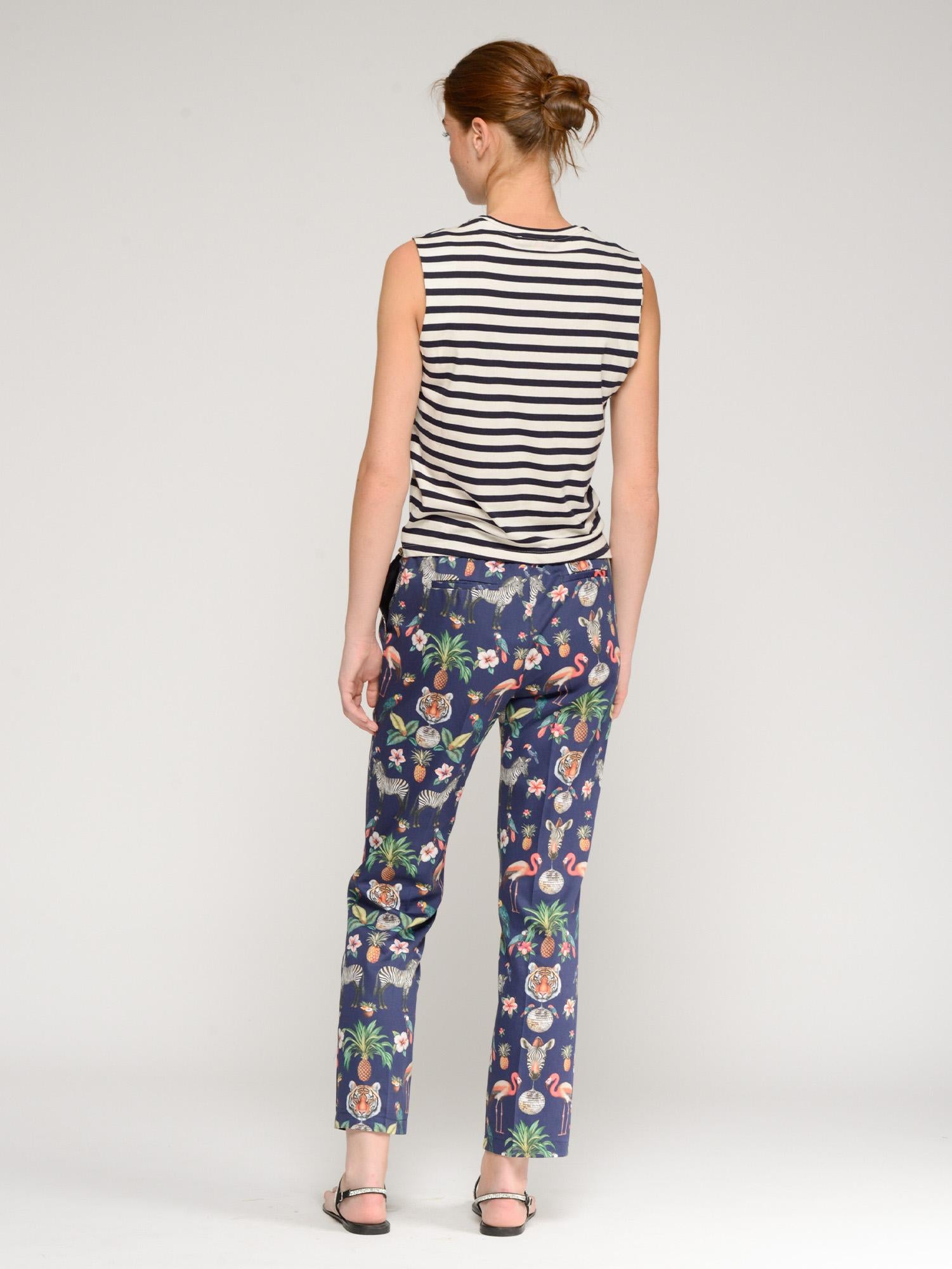VILAGALLO JULIET JUNGLE DISCO PRINT PANT - MARINO
