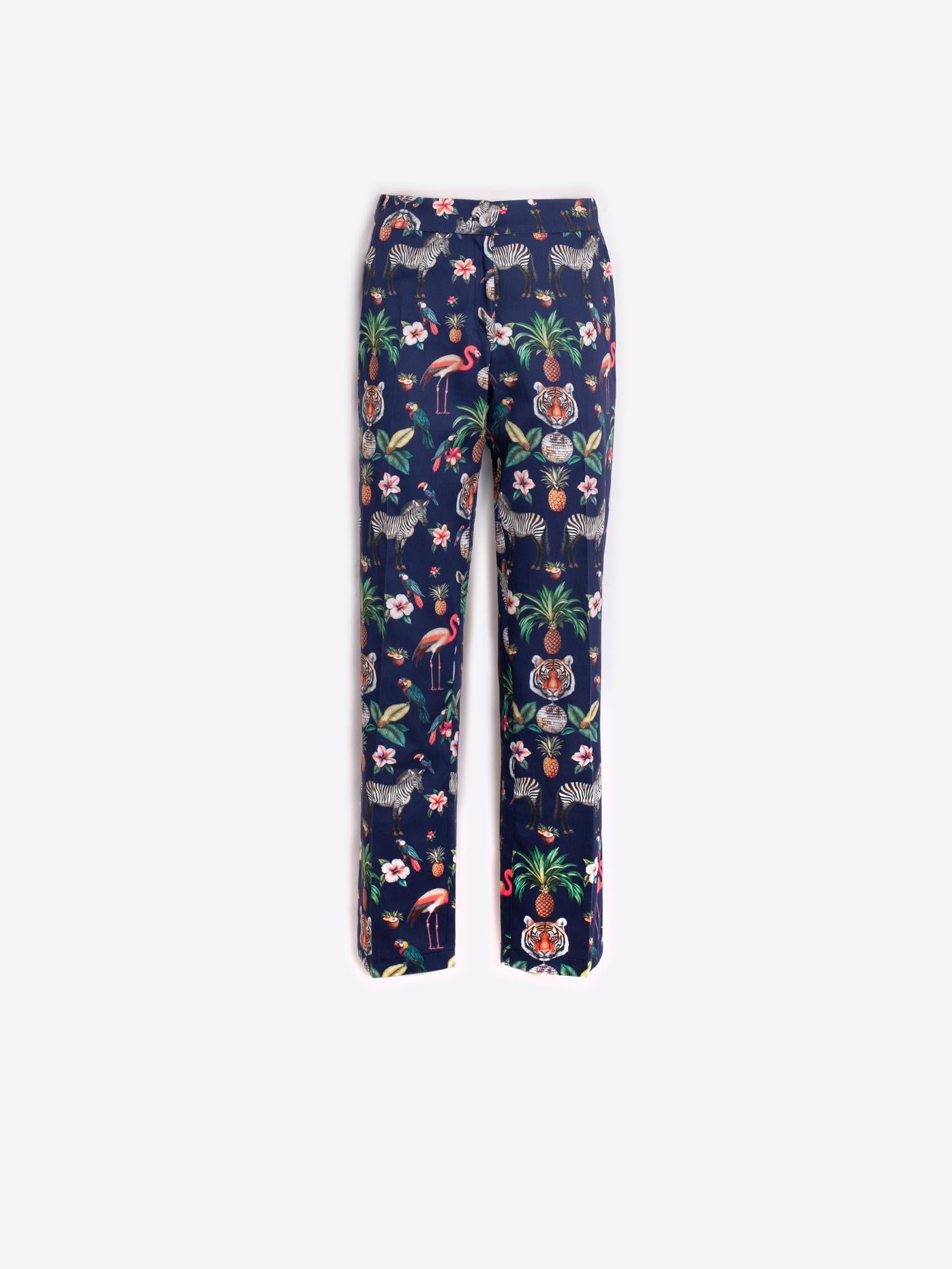 VILAGALLO JULIET JUNGLE DISCO PRINT PANT - MARINO