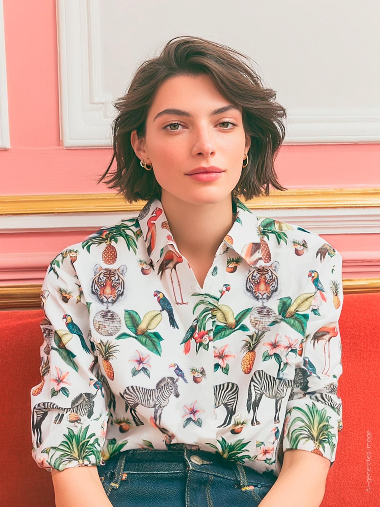 VILAGALLO TIFFANY JUNGLE DISCO PRINT SHIRT - WHITE